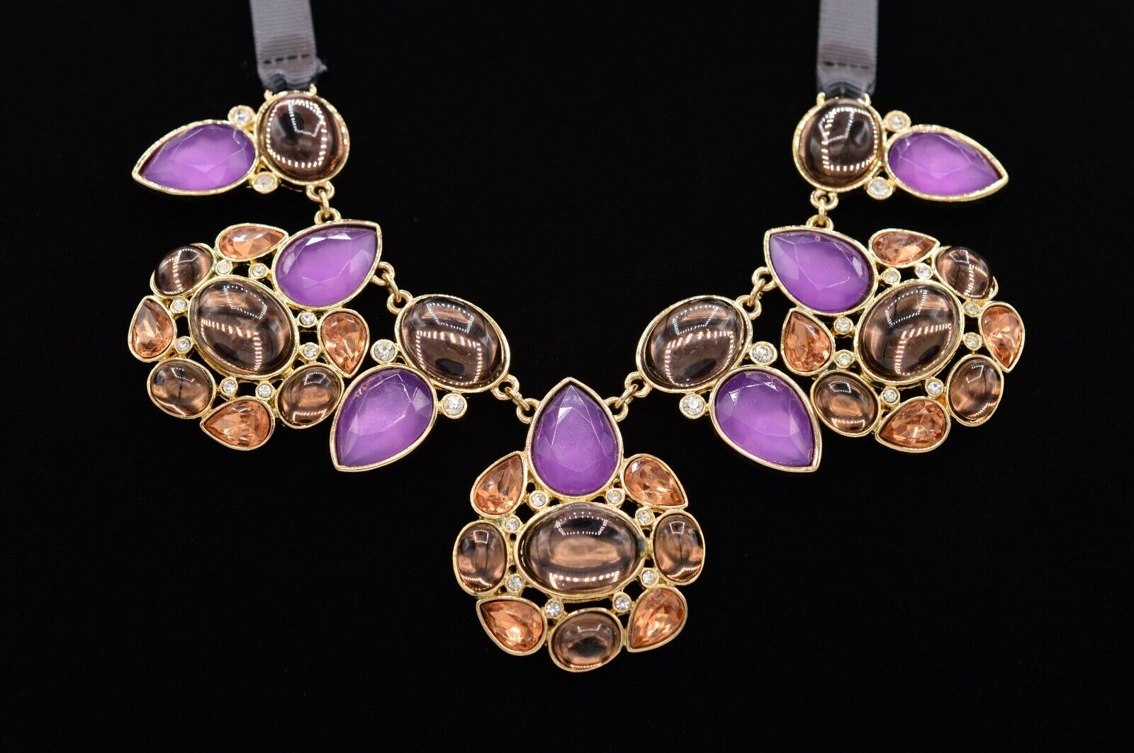Statement Necklace Collar Bib Gold Multi-Color Cabochon Jelly Crystal Bin3a